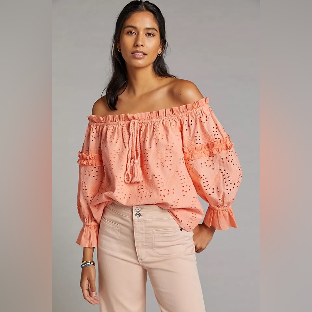 Like New Seen Worn Kept (Anthropologie) Jane Eyelet Lace Off-the-Shoulder Blouse